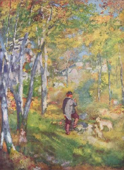 Jules le Caur et ses chiens dans la foret de Fontainebleau, Pierre-Auguste Renoir